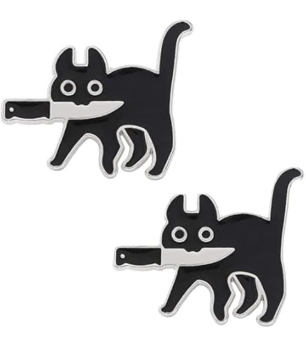 Amazon.co.jp: バッジ 黒猫 ナイフをくわえる かわいい エナメル